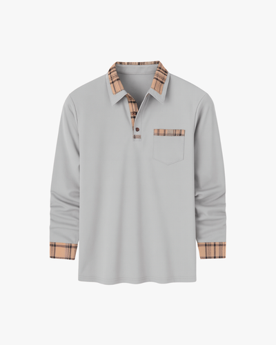 Jay Plaid-Trim Long Sleeve Polo